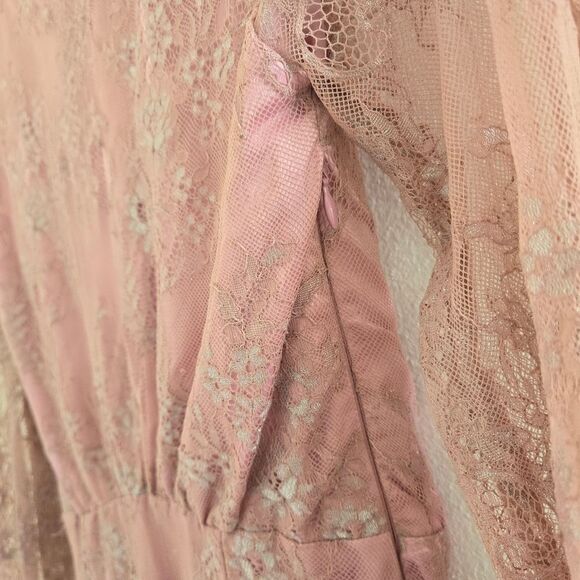 Lovers + Friends "Abigail" Lace Long Sleeve Mini Dress Metallic Rose Size Small - Picture 13 of 16